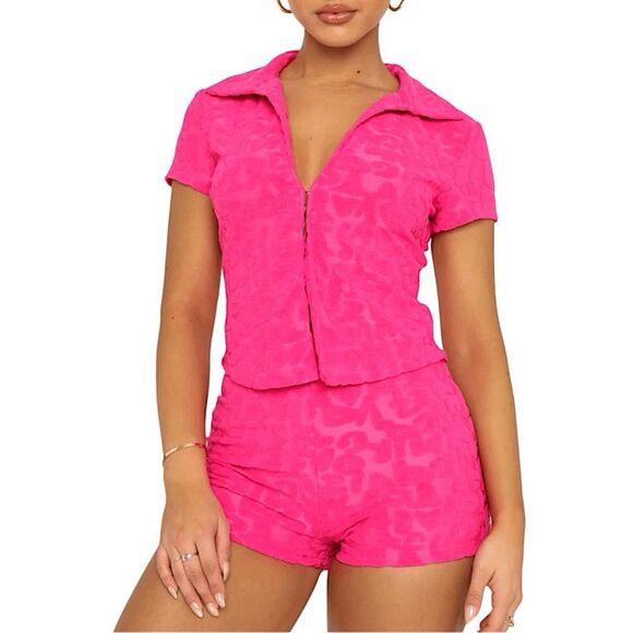 WHITE FOX Set Pink Terry Cloth 2 Piece Matching Top & Shorts Coverup Size XS - Picture 1 of 10